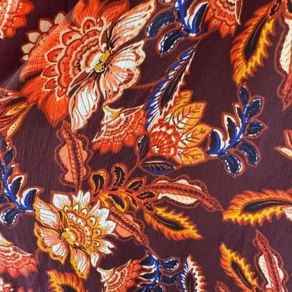 Old Navy Dress  Defined  Waist Chiffon Ruffle Midi Red Orange Floral LP #2208 - Picture 10 of 16